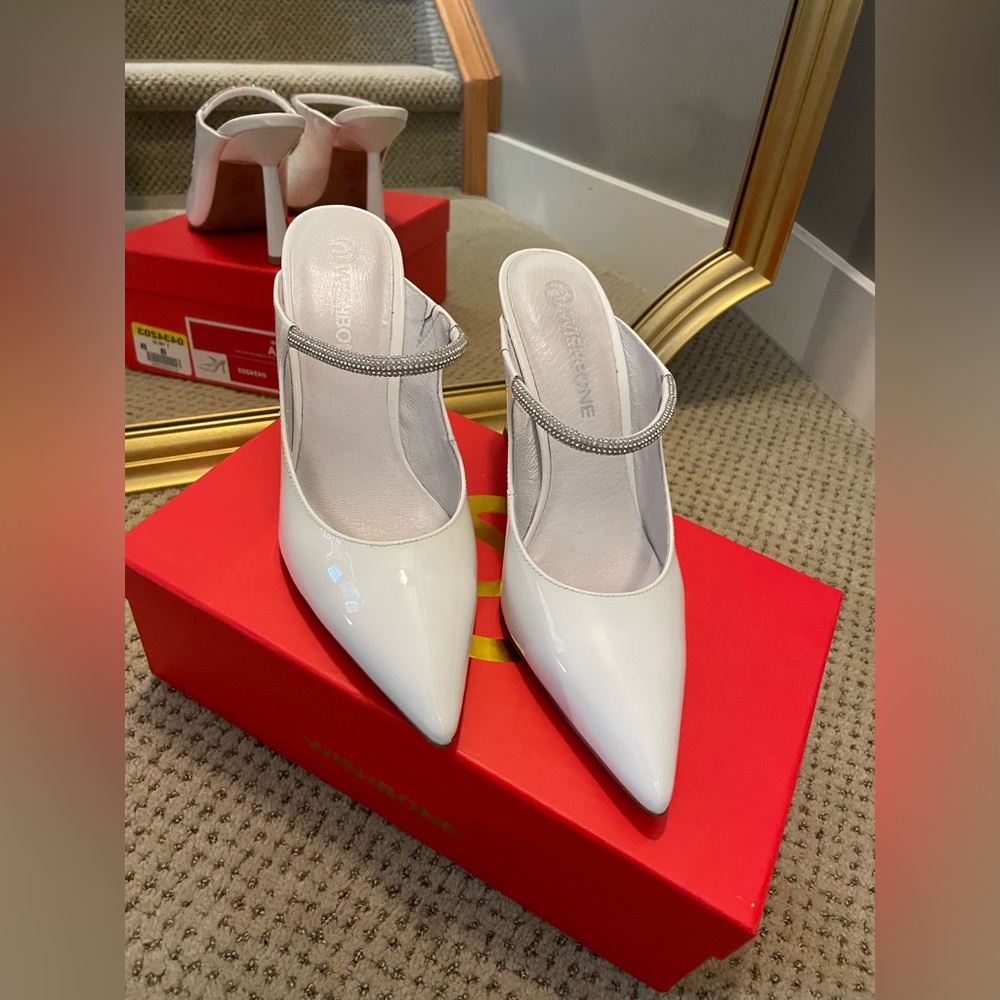 Elegant White and Silver Heels with Ankle Strap